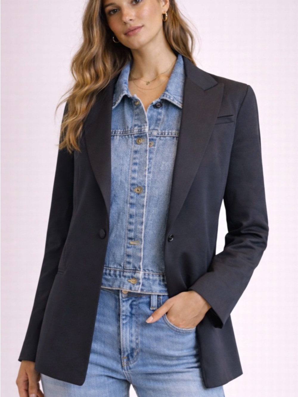 Elan Black Tailored Blazer with Jean jacket insert (removable)
